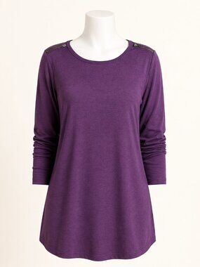 ABS Allen Schwartz Long Sleeve Tunic w/Zipper at Shoulders Size Large Purple EUC